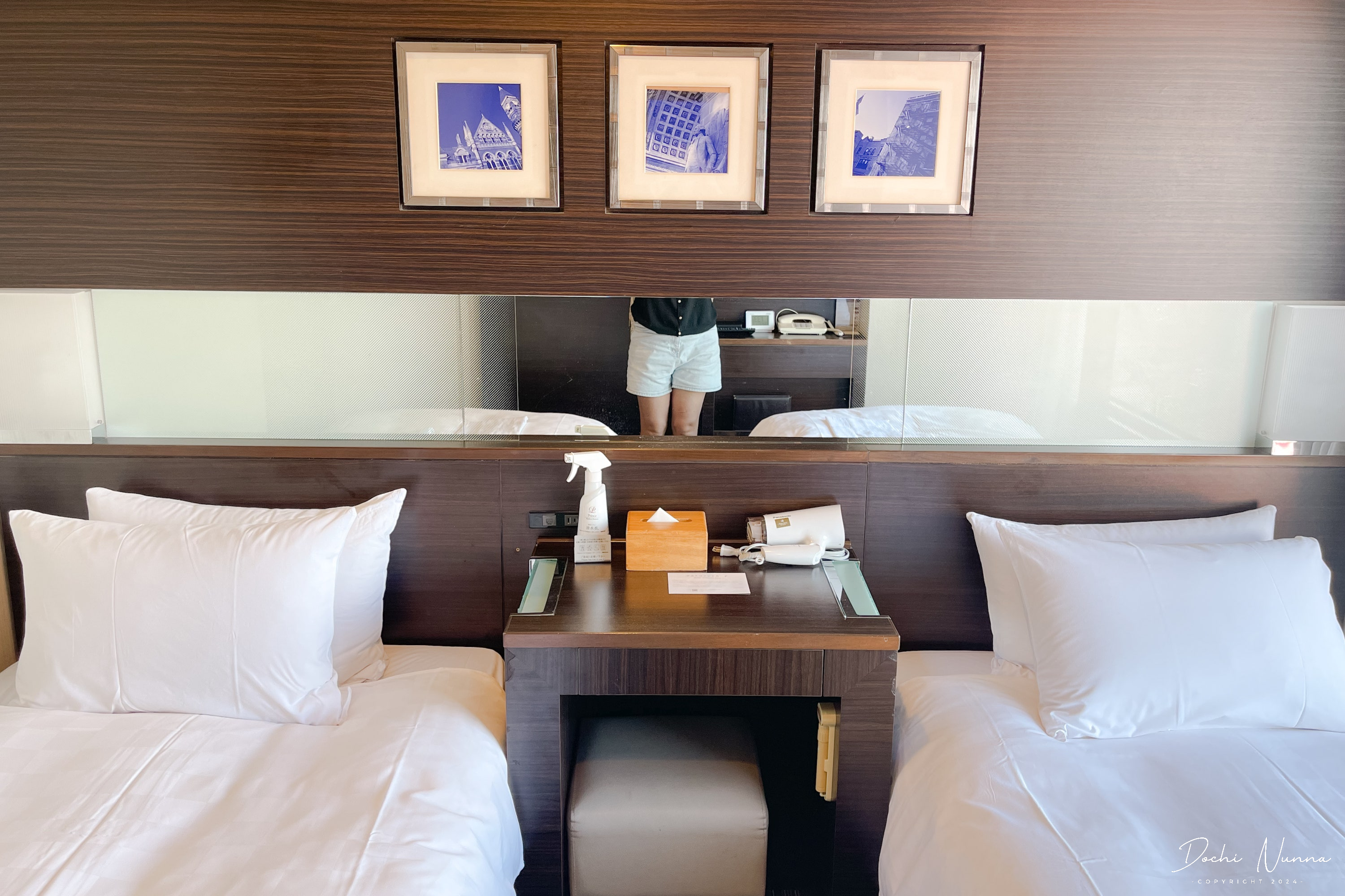 A closer look at the bed and nightstand