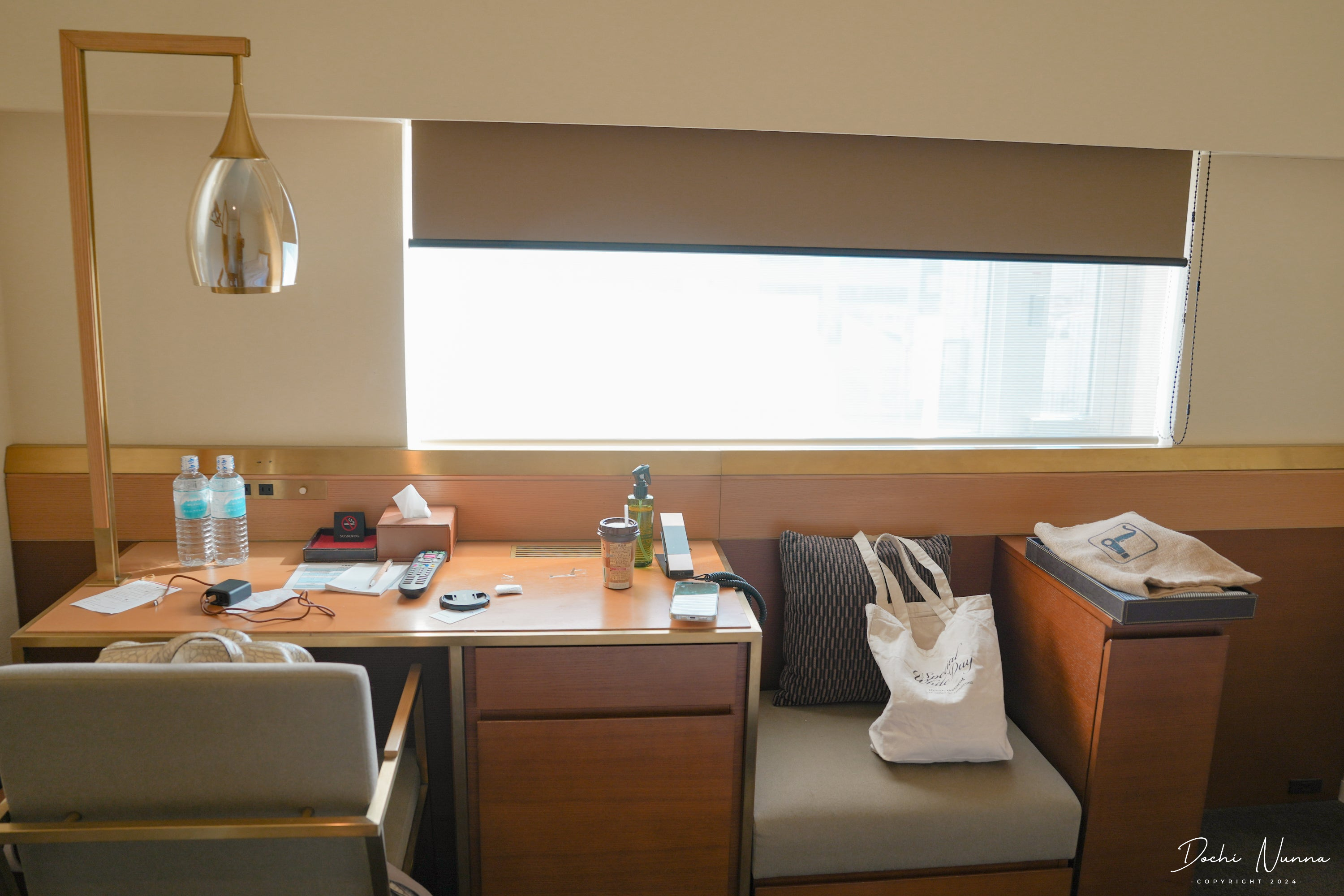 Desk and seating area in the Granbell Hotel room
