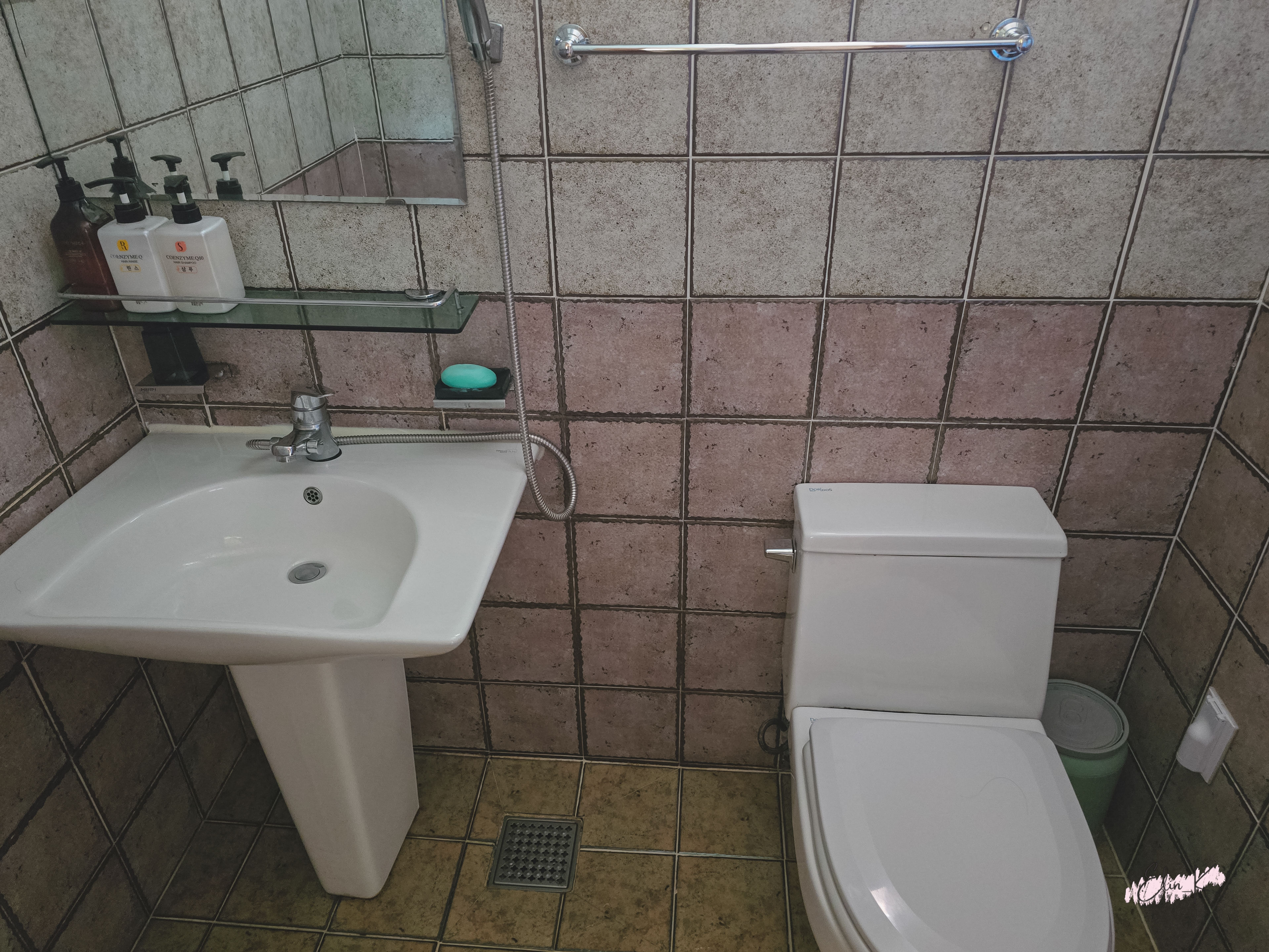 Bathroom interior with sink and shower