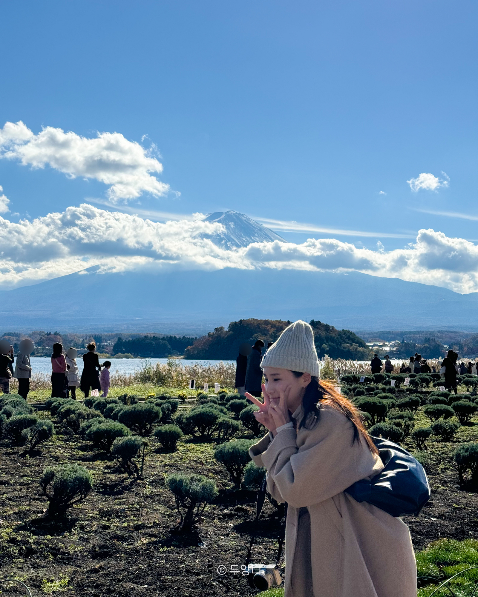 Mount Fuji peaking through clouds