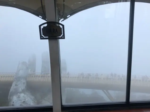 Cable car passing through clouds