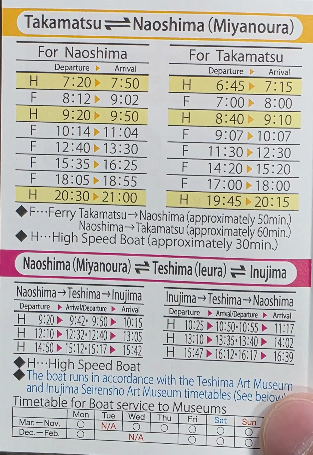 ตารางเวลาเรือไปนาโอชิมะ