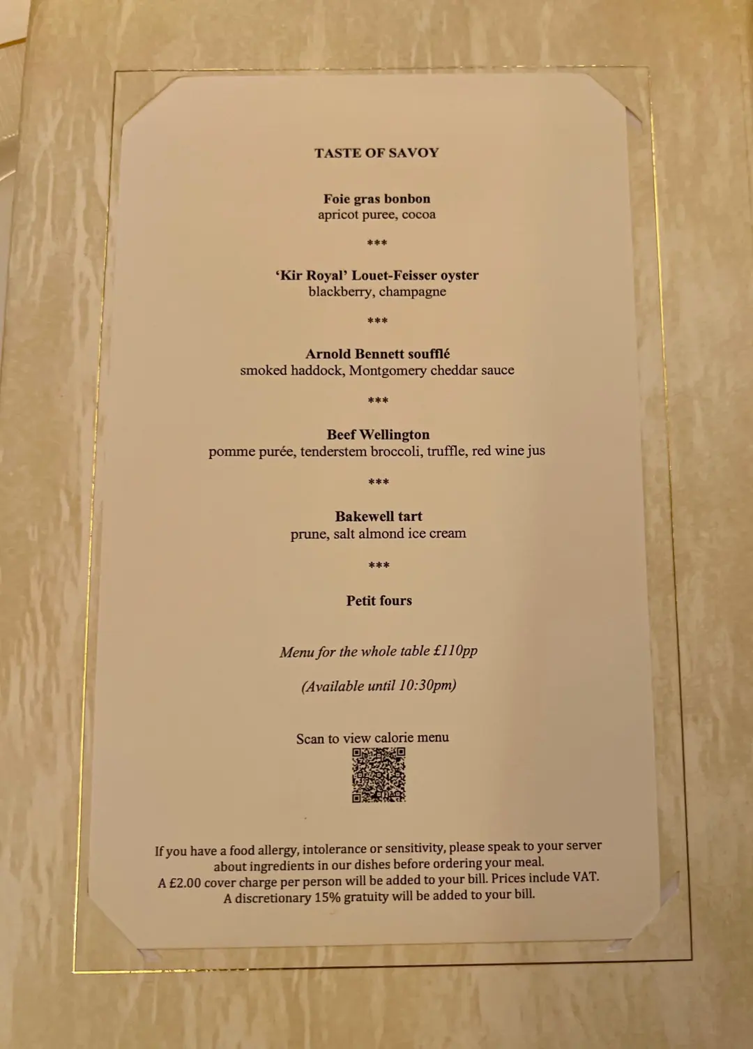 Menu details