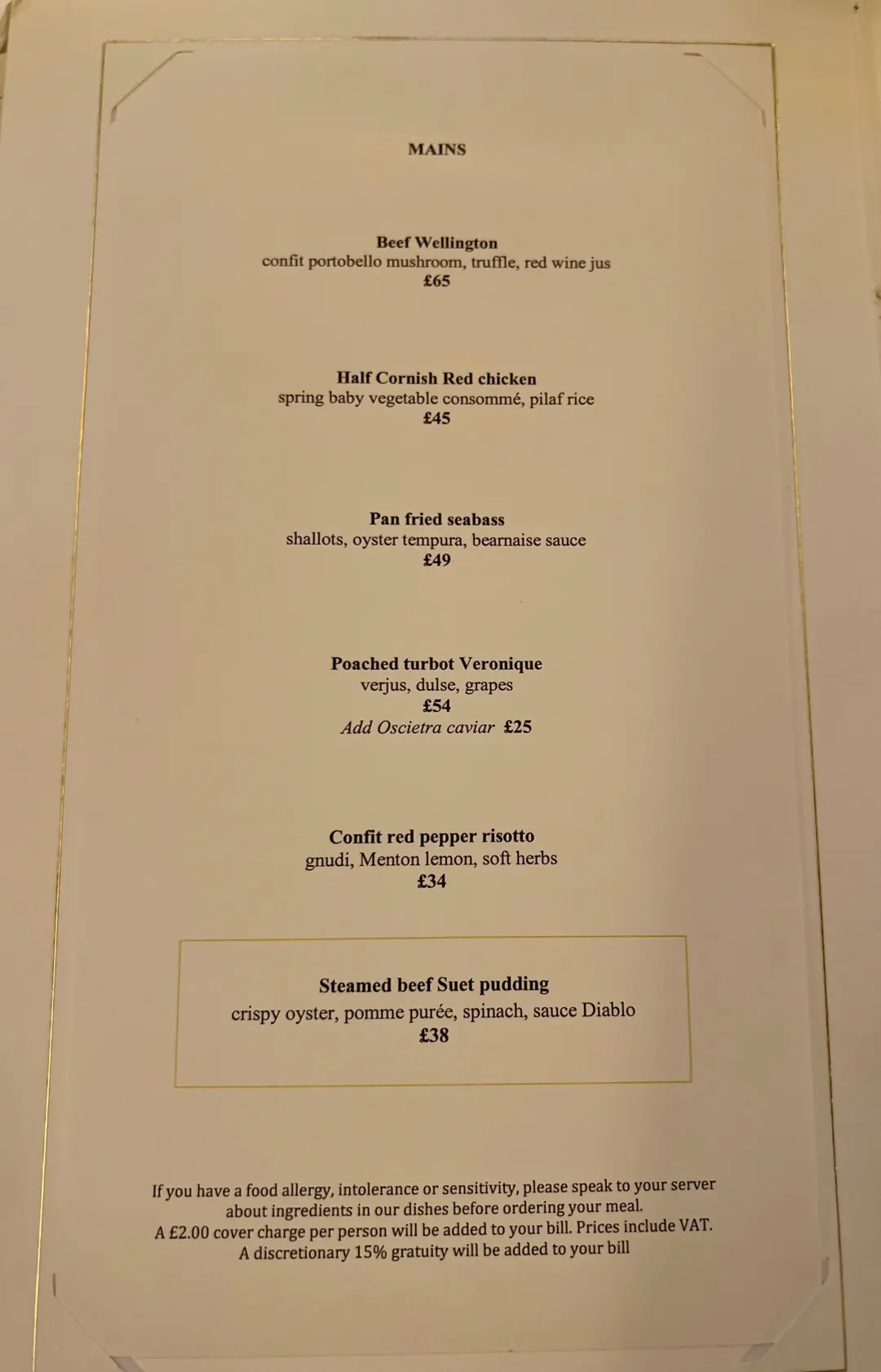 Wine Menu