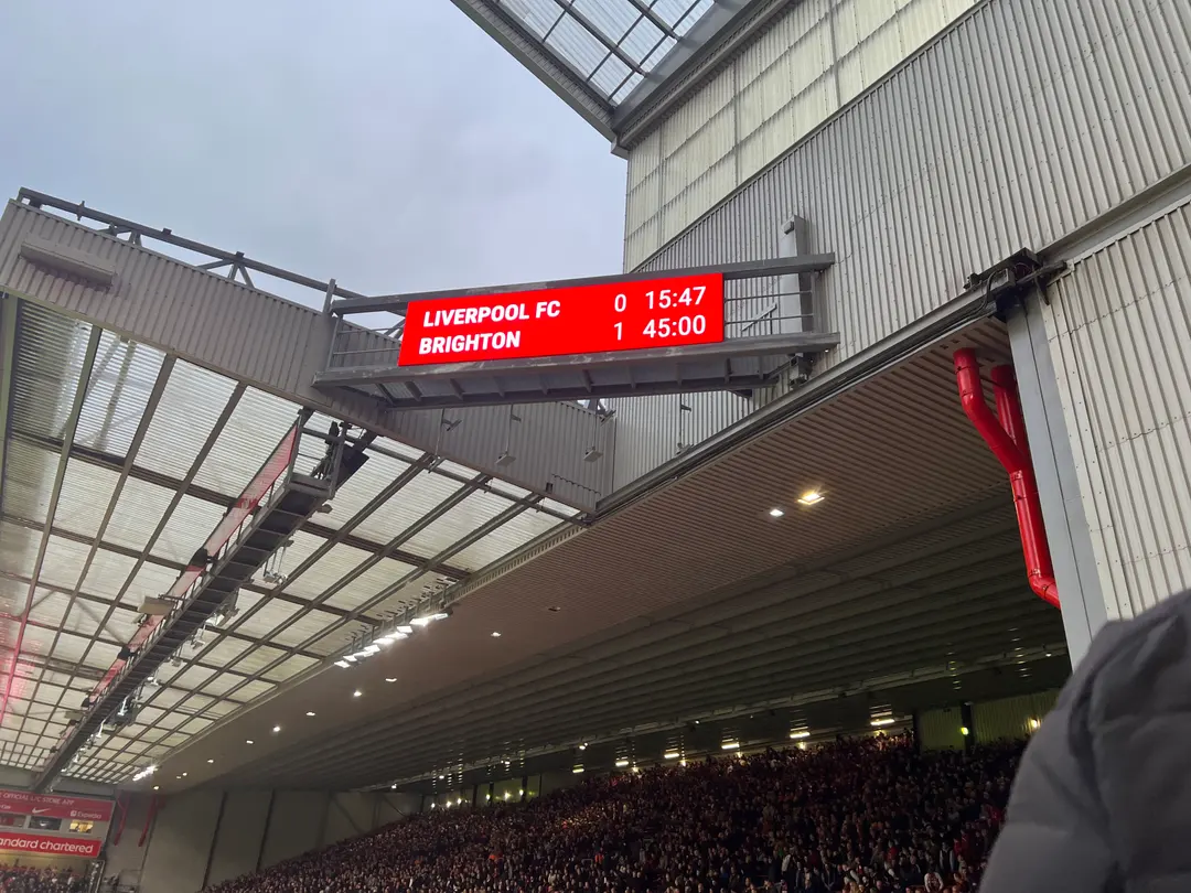 Anfield scoreboard half time