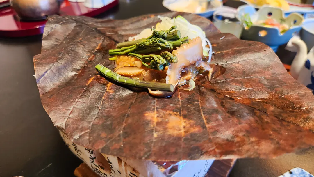 Hoba Miso on Magnolia Leaf