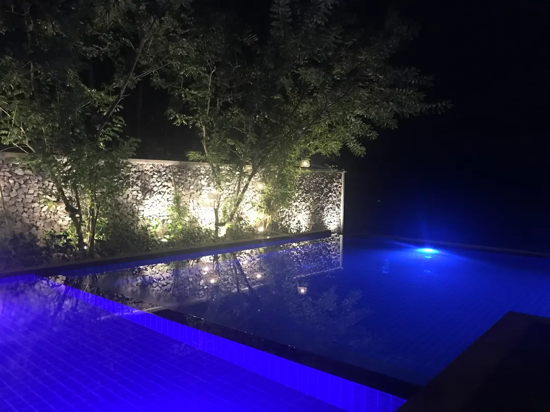 Inthira Vang Vieng pool at night