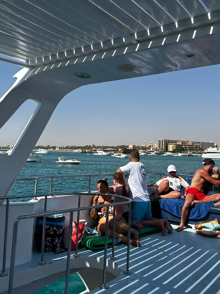 Upper deck of the tour boat with Red Sea view