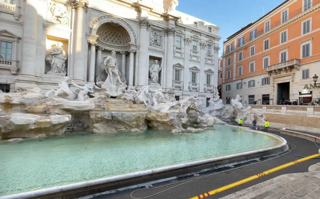 Throwing a coin into the Trevi Fountain