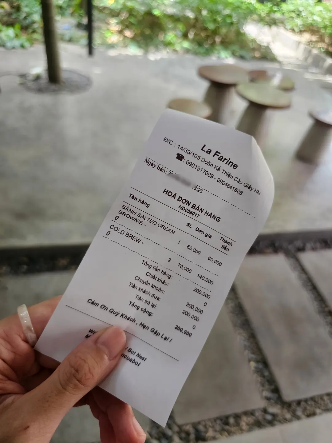 Menu receipt