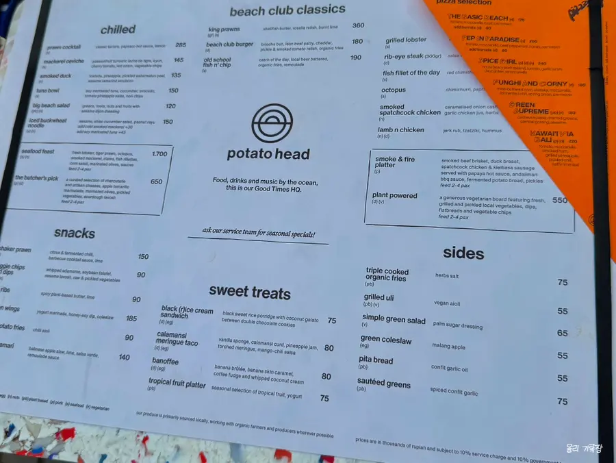 Potato Head Food Menu