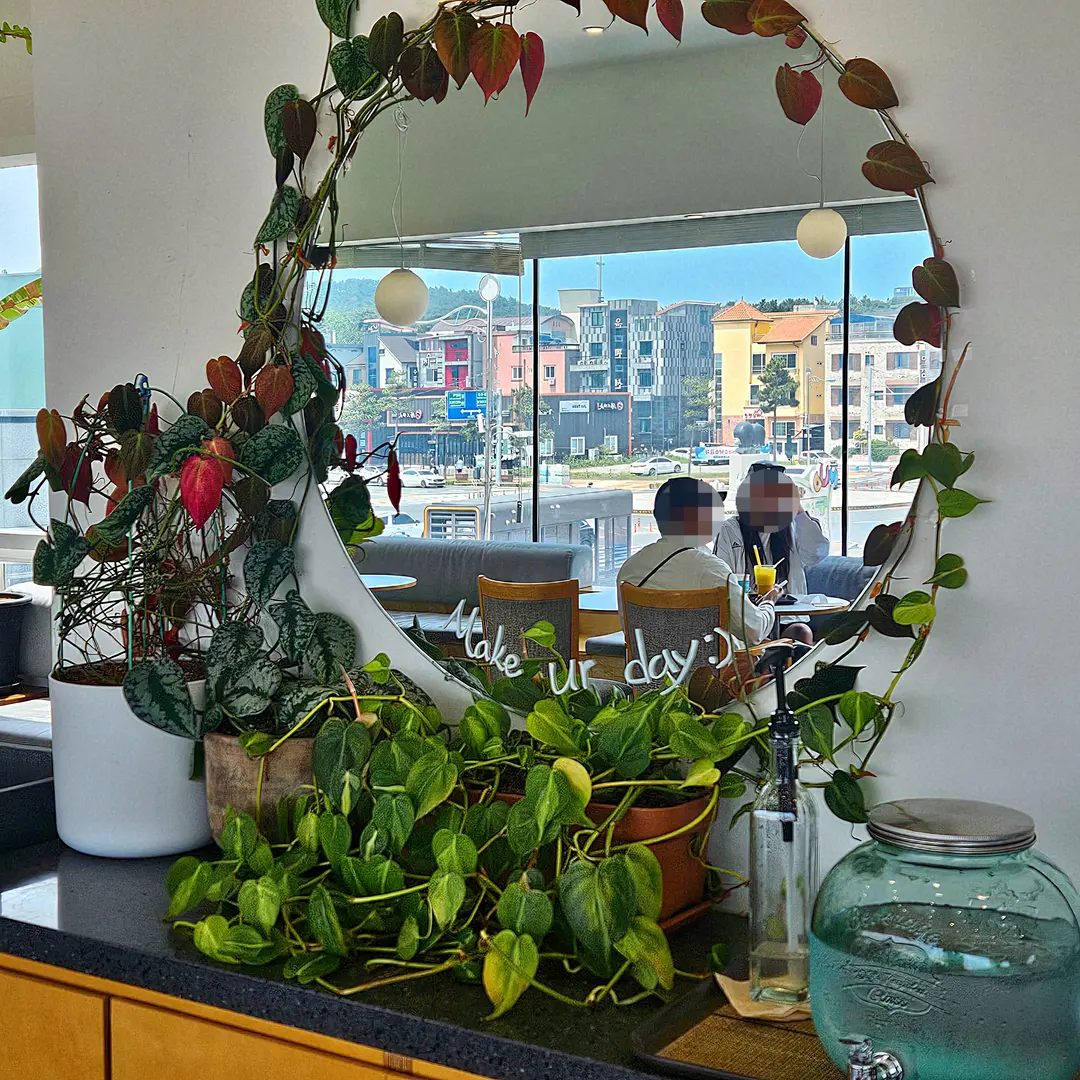 Aesthetic selfie mirror surrounded by plants