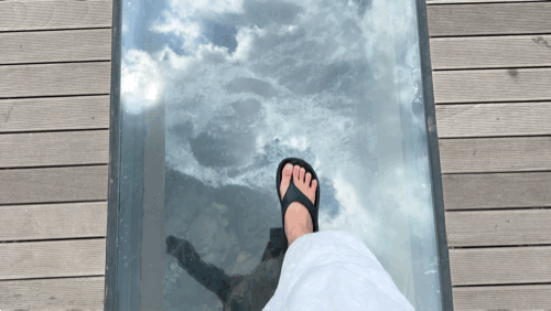 Looking down through the glass floor