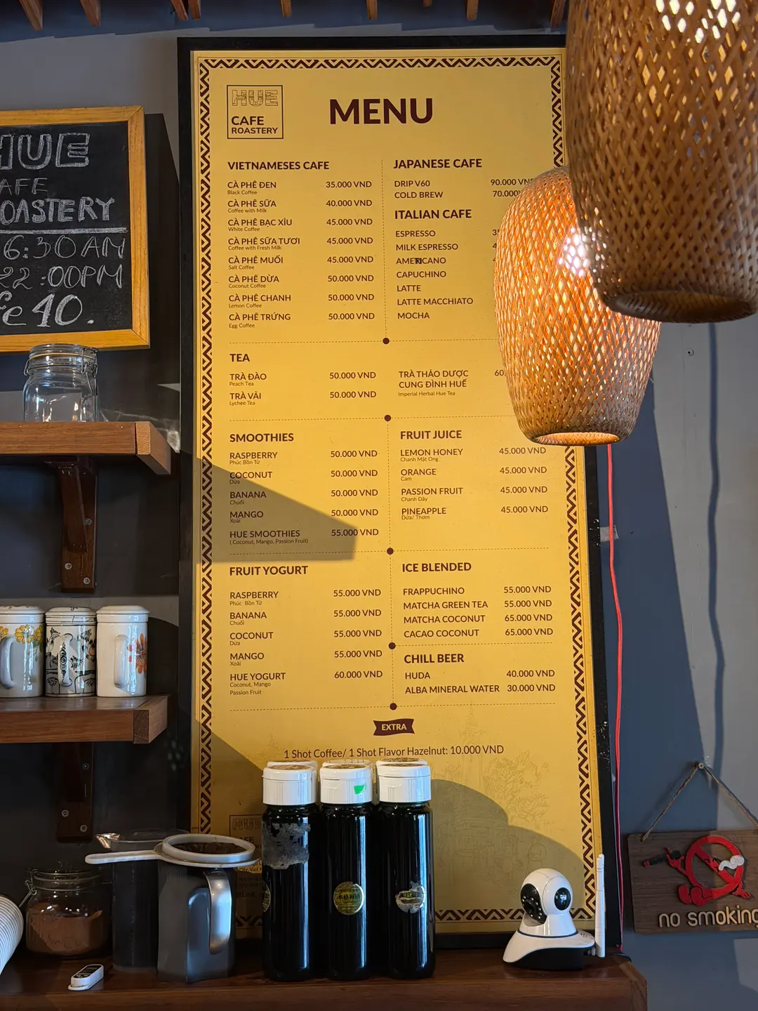 Hue Cafe Roastery menu with drink options