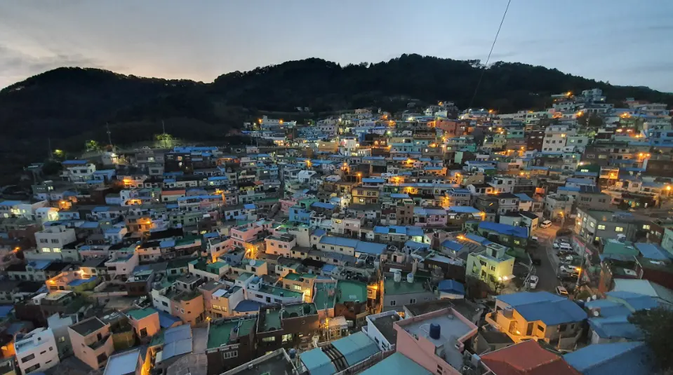 Night view of Gamcheon Culture Village, illuminated