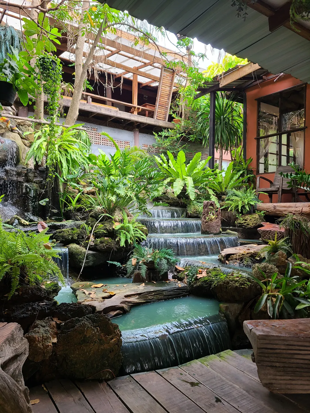 Seating area by the pond