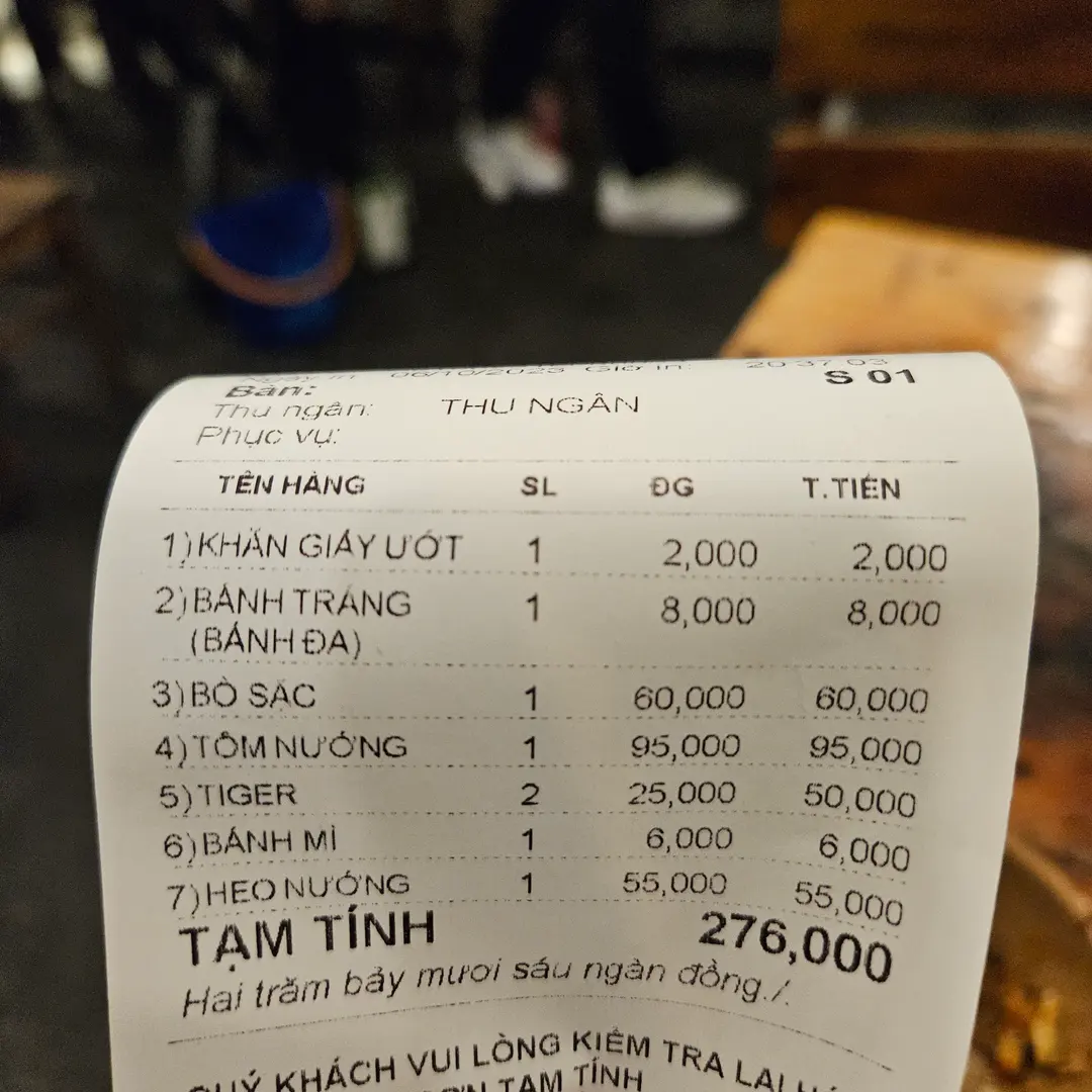 Chu BBQ Receipt
