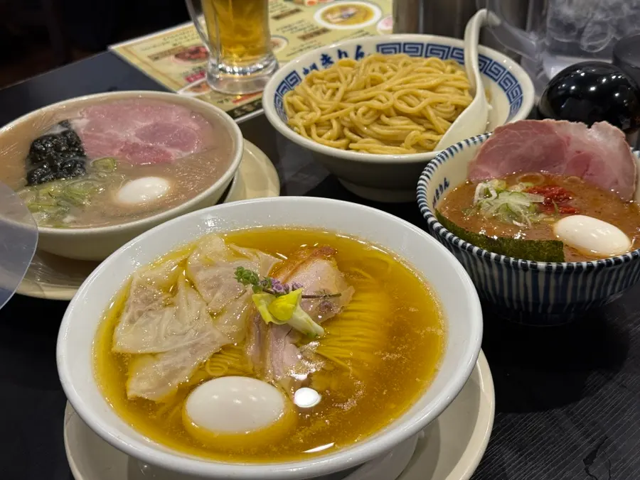 Tsukemen noodles and broth closeup