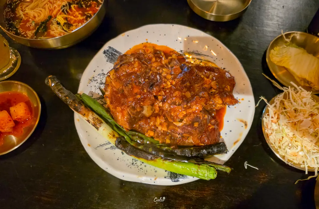 Delicious looking bone-in pork ribs close up