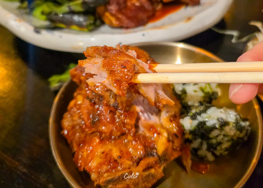 Close up of juicy pork ribs