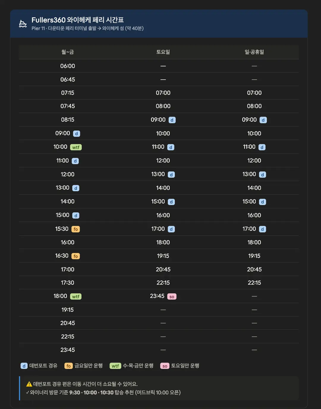 오클랜드 와이헤케 페리 시간표