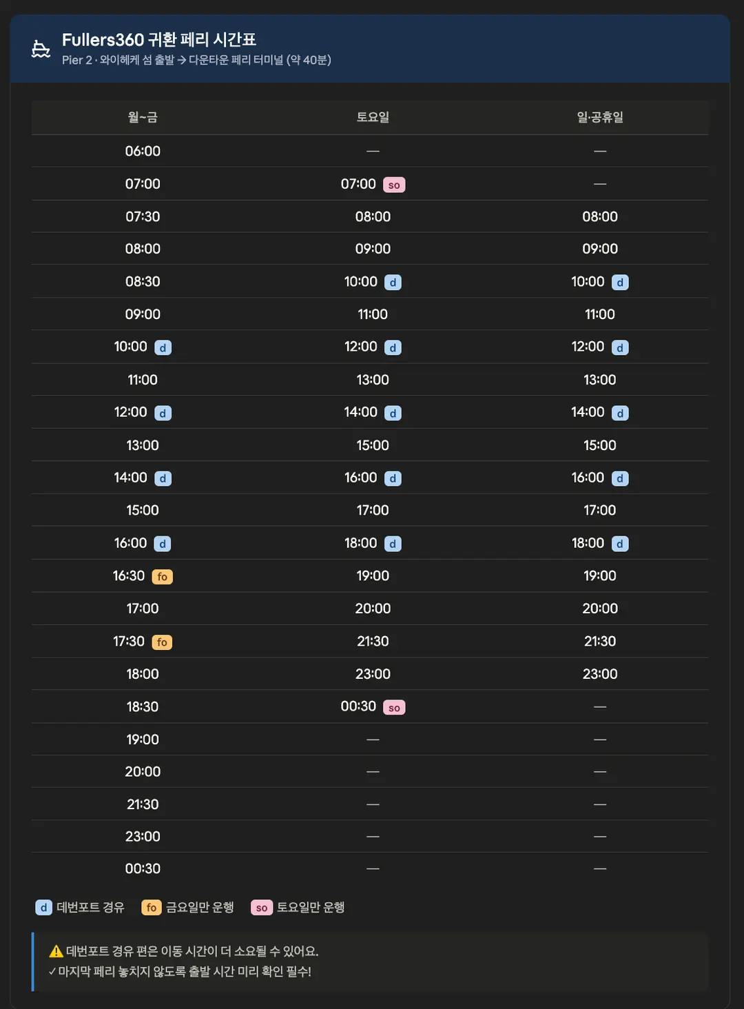 오클랜드 와이헤케 페리 시간표
