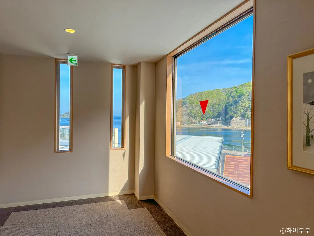 View from the hotel window showing Tsushima scenery