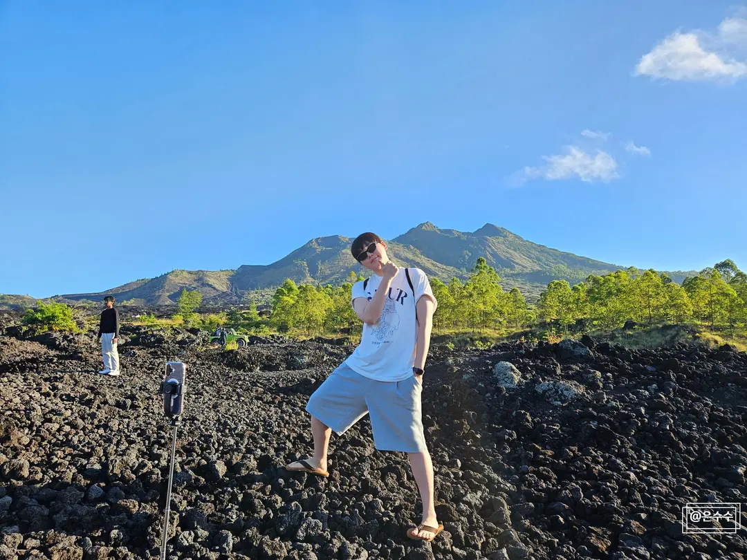 Dramatic landscape of Mount Batur Black Lava fields