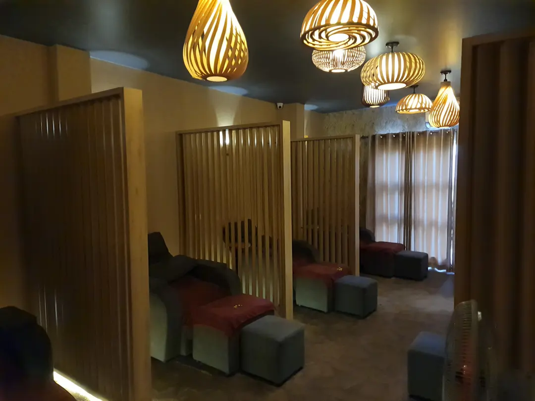 Benaza Foot Spa treatment room with lights on