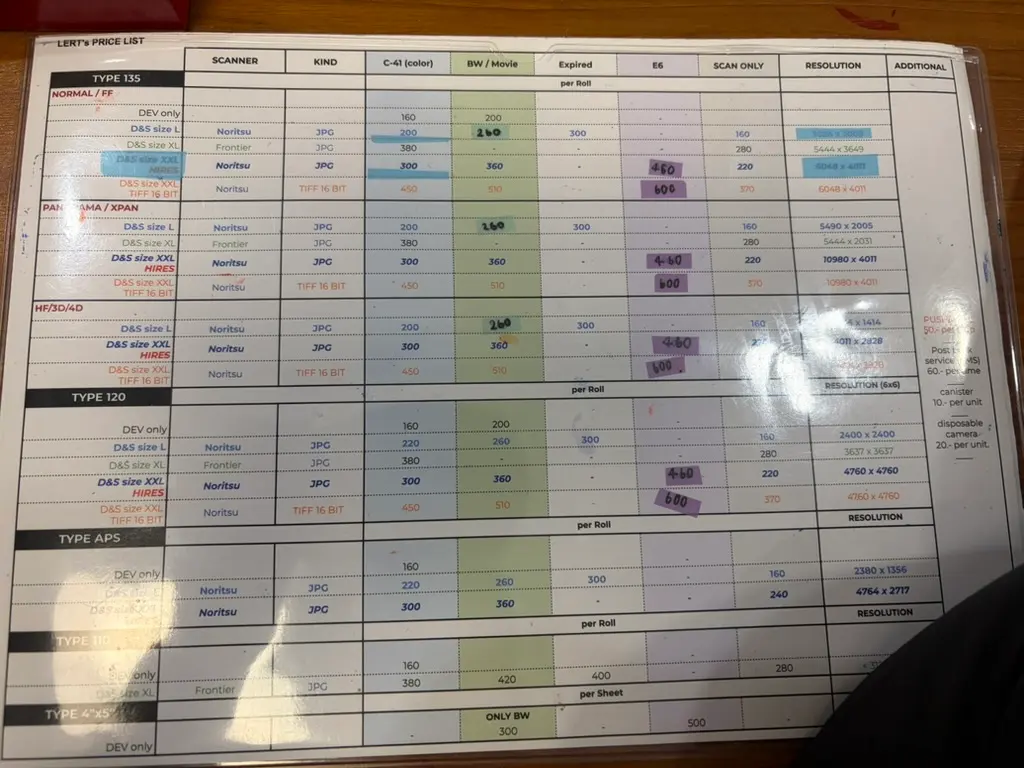 기본 컬러 인화는 200바트부터 시작한다.