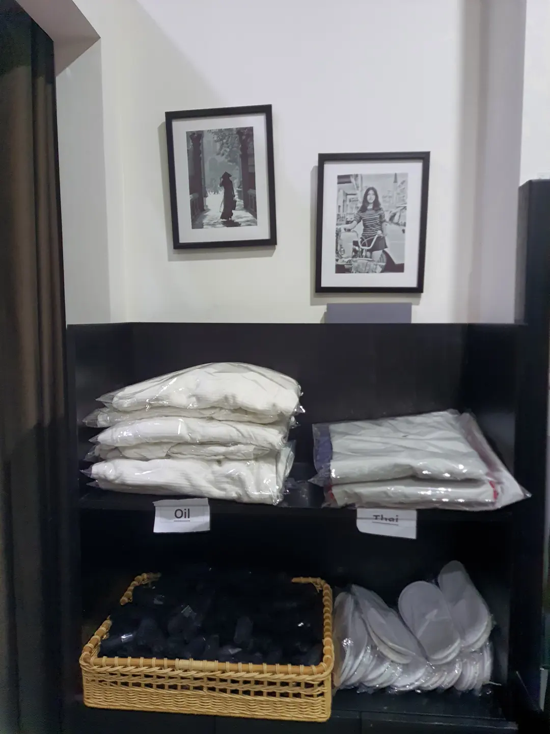 Disposable slippers and individually packed clothes at The Base Spa