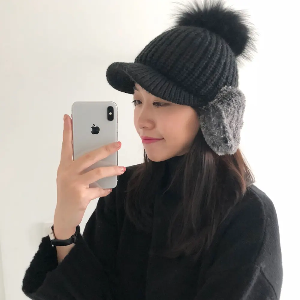 라쿤 털 방울 귀마개 겨울모자 방한 이어머프 캡 스키 귀도리 군밤모자 장수 방한모 트루퍼햇