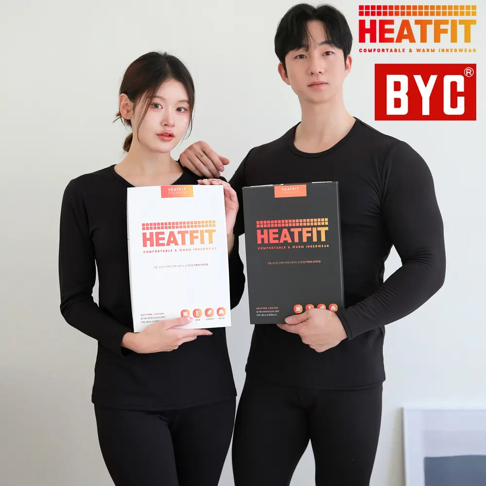 BYC 히트핏 여성내복 여자 기모 발열 내의 히트택 상의 하의 세트 겨울 방한 보온 타이즈