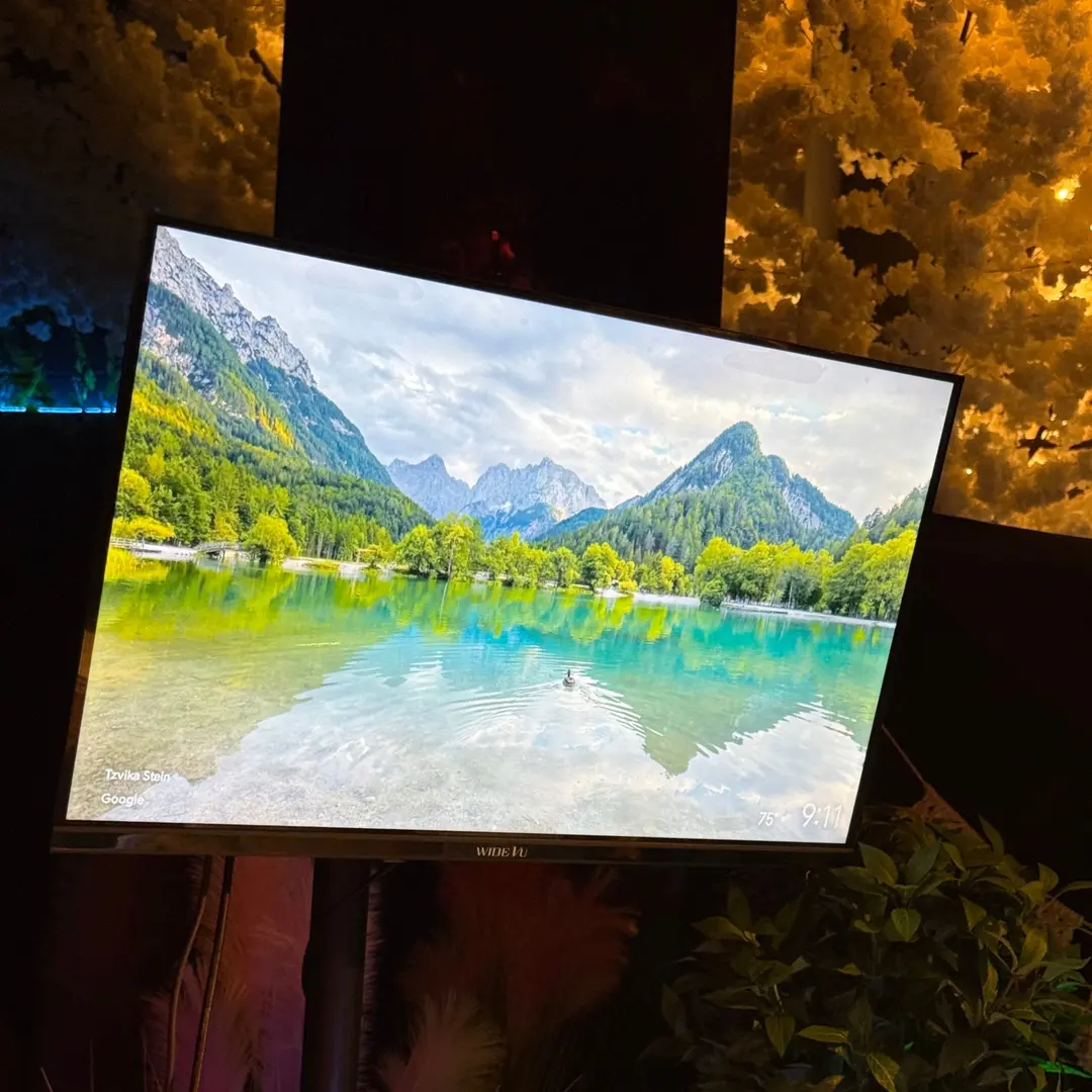 TV screen at an indoor camping table