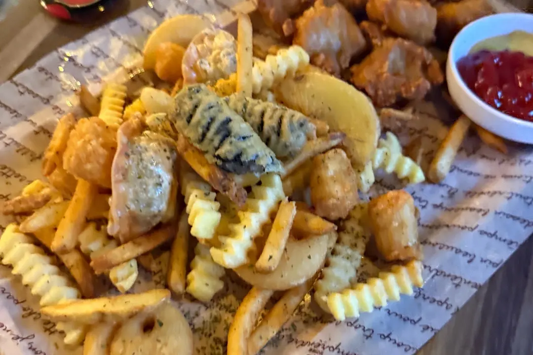 Chicken Karaage and assorted fried items served with sauces