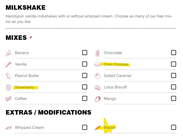 Five Guys 奶昔種類