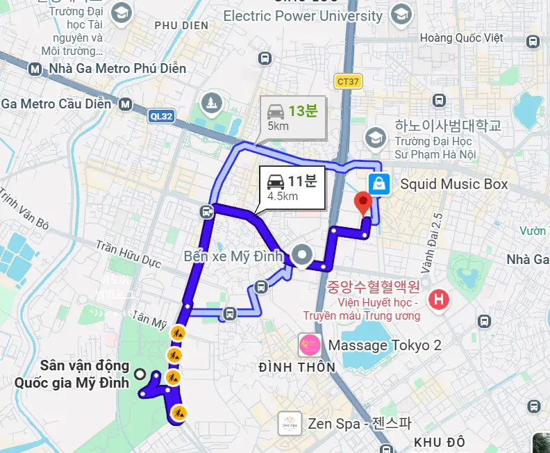 미딘 경기장 -> 수퍼 호텔 방향 거리