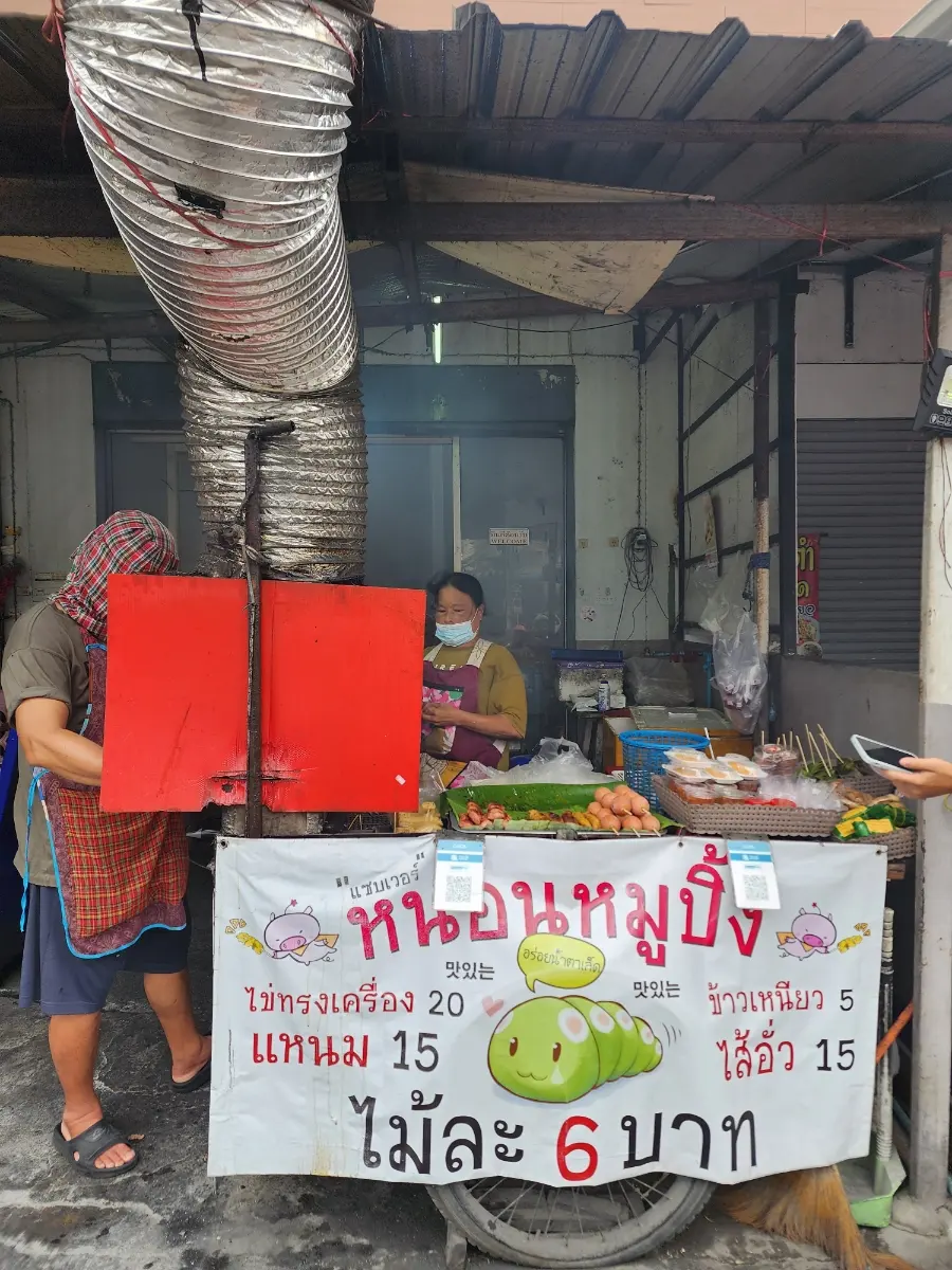 Mu Ping skewers on a plate with sticky rice