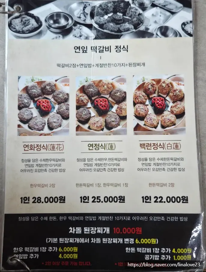 ประเภทของชุดต๊อกกัลบีข้าวม้วนใบบัวของ Solnaeum Restaurant