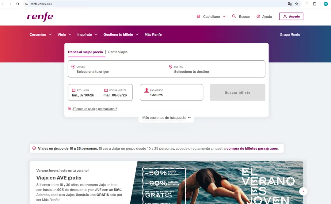 Spain train booking Renfe booking