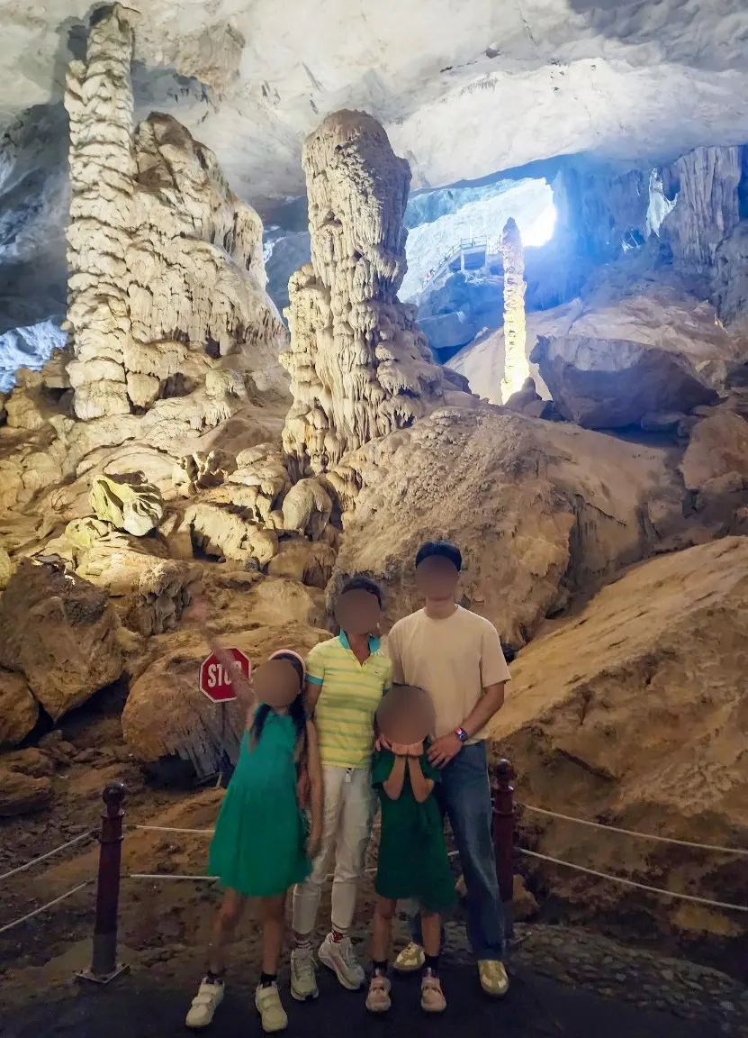 Stalactites and stalagmites in Sung Sot Cave