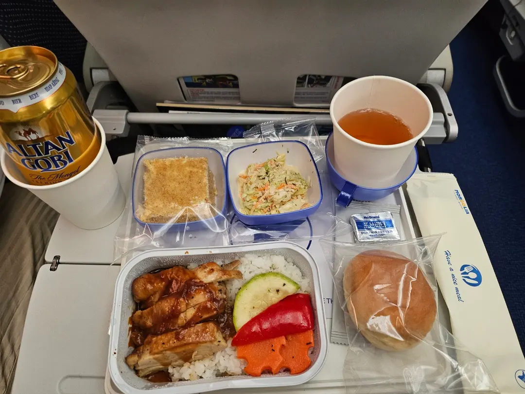 MIAT OM307 Mongolian Airlines Return Flight In-Flight Meal and Beer
