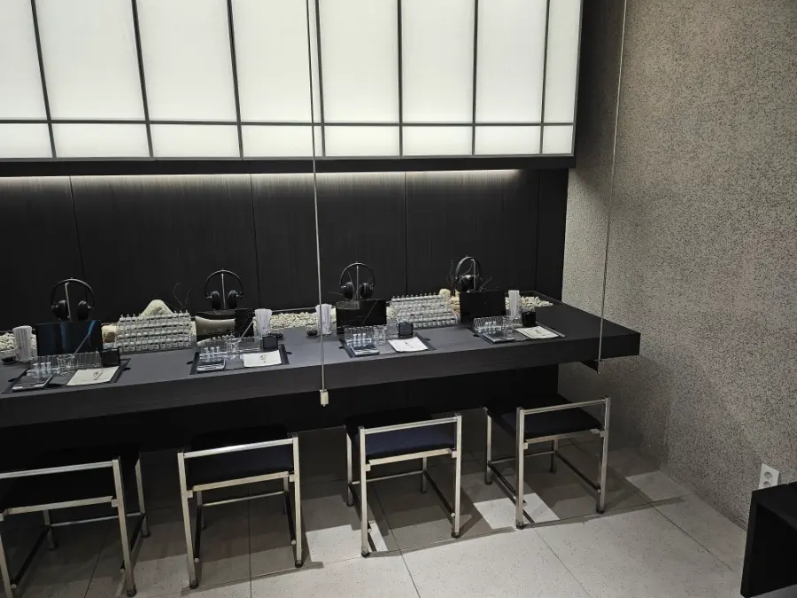 Blending tables and fragrance display inside Muhwawon Bukchon Perfume Workshop