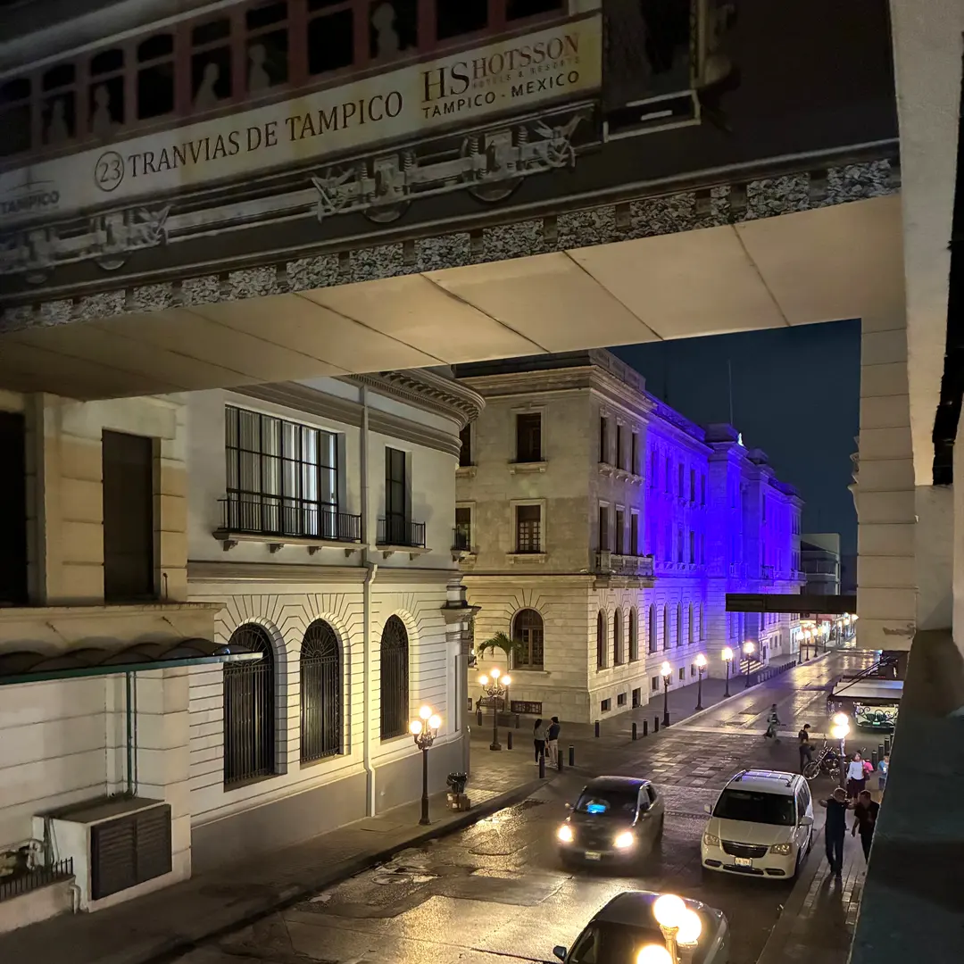 Overlooking Tampico's Plaza de Armas from the parking garage, revealing its European ambiance.