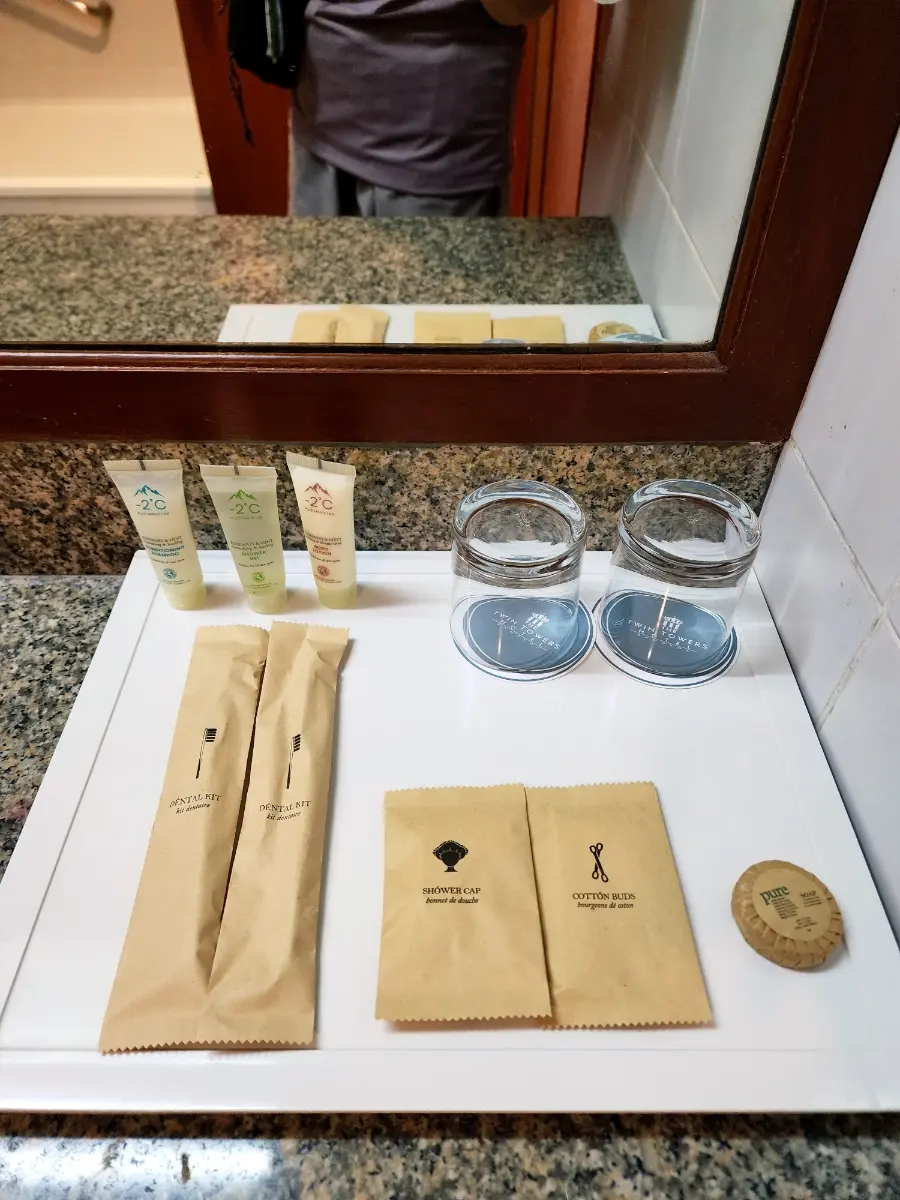 Bathroom amenities provided by the hotel