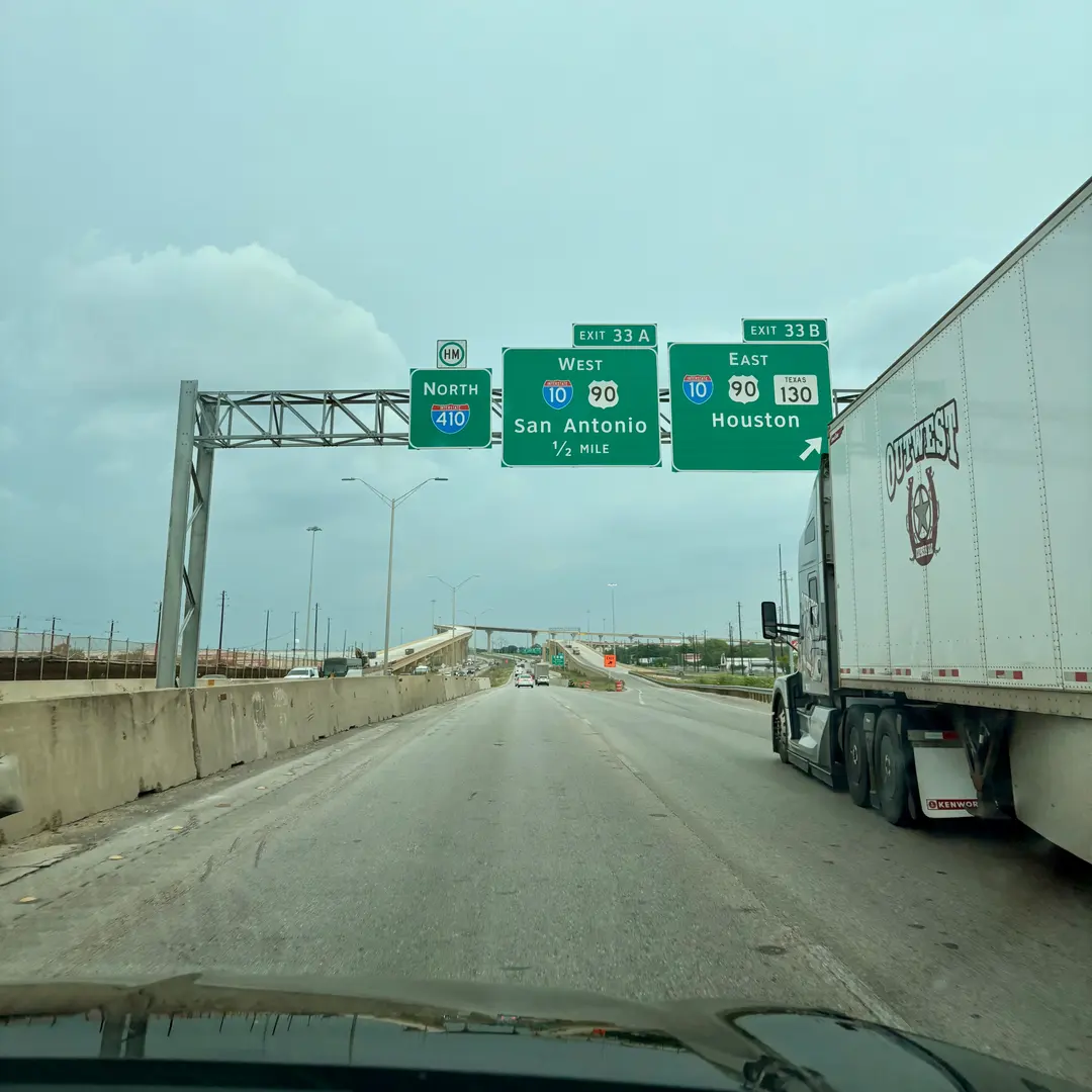 Be cautious of the many large trucks you'll encounter on highways.