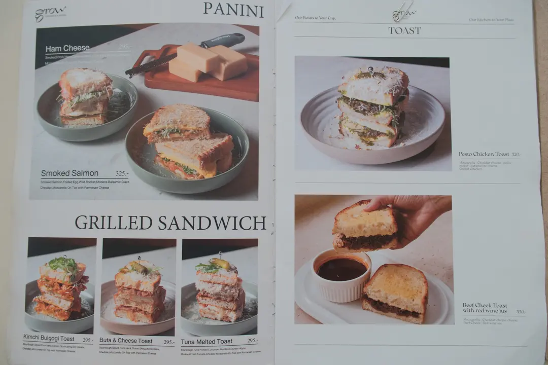 Menu page with breakfast items