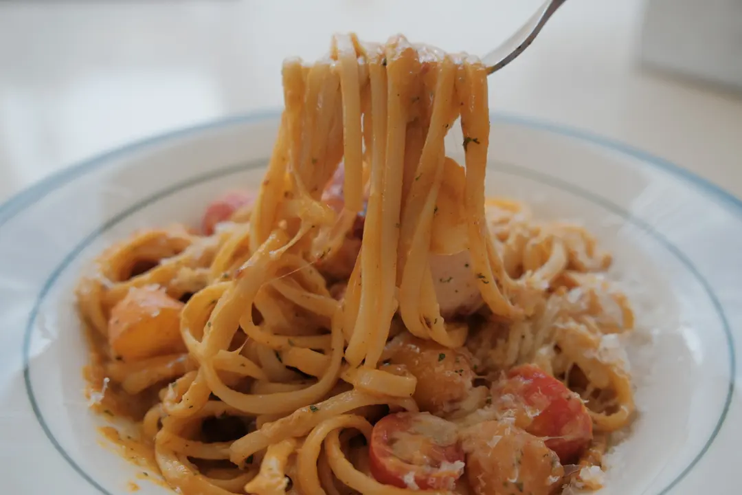Another angle of the pasta dish