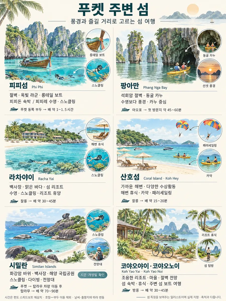 푸켓 10월 여행, 어느섬을 갈까? 푸켓 섬 투어 비교 , 각 위치 특징 비교, 섬 지도