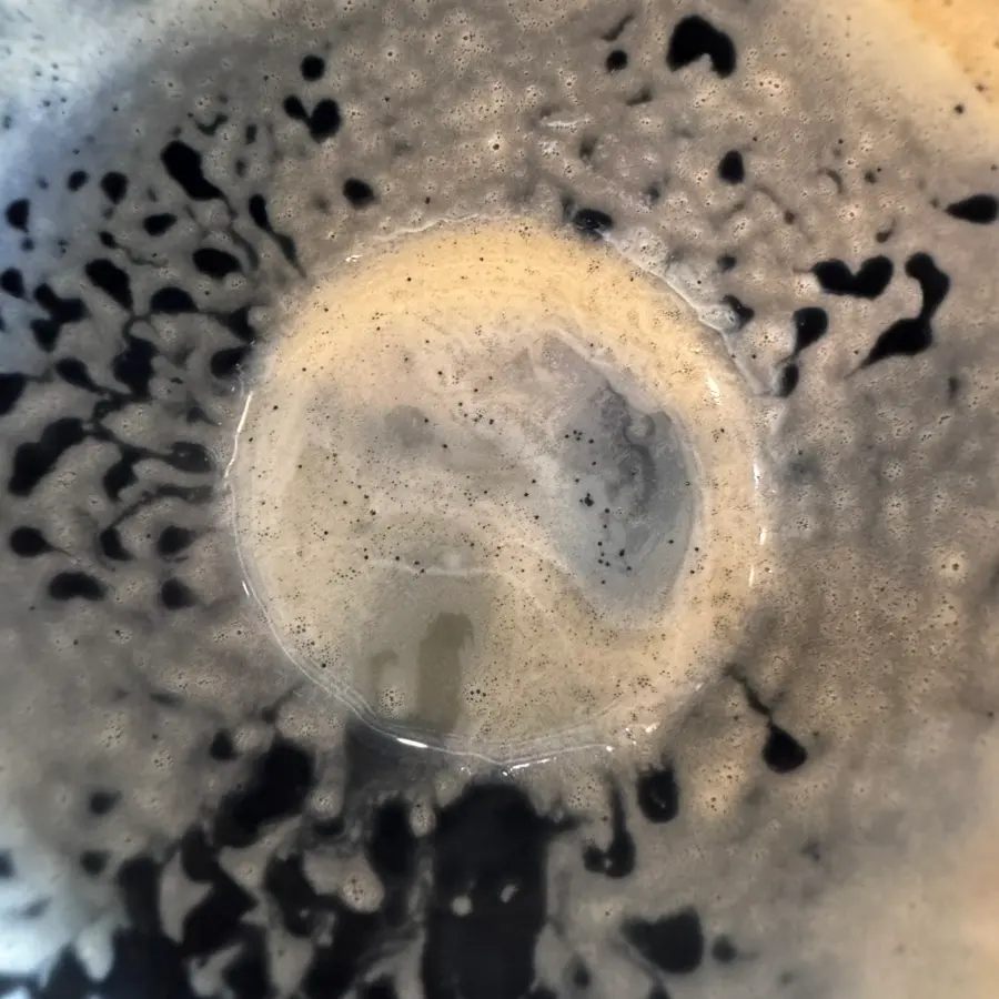 Vanilla bean specks at the bottom of an empty cup